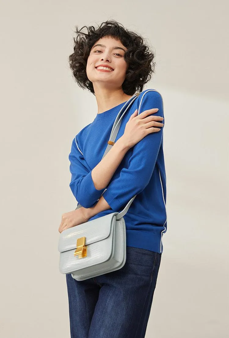 Calfskin Leather Bag Italian Leather Box Bag Designer Bag, Classic Crossbody Bag, Shoulder Bag, Minimalist Genuine Leather Purse