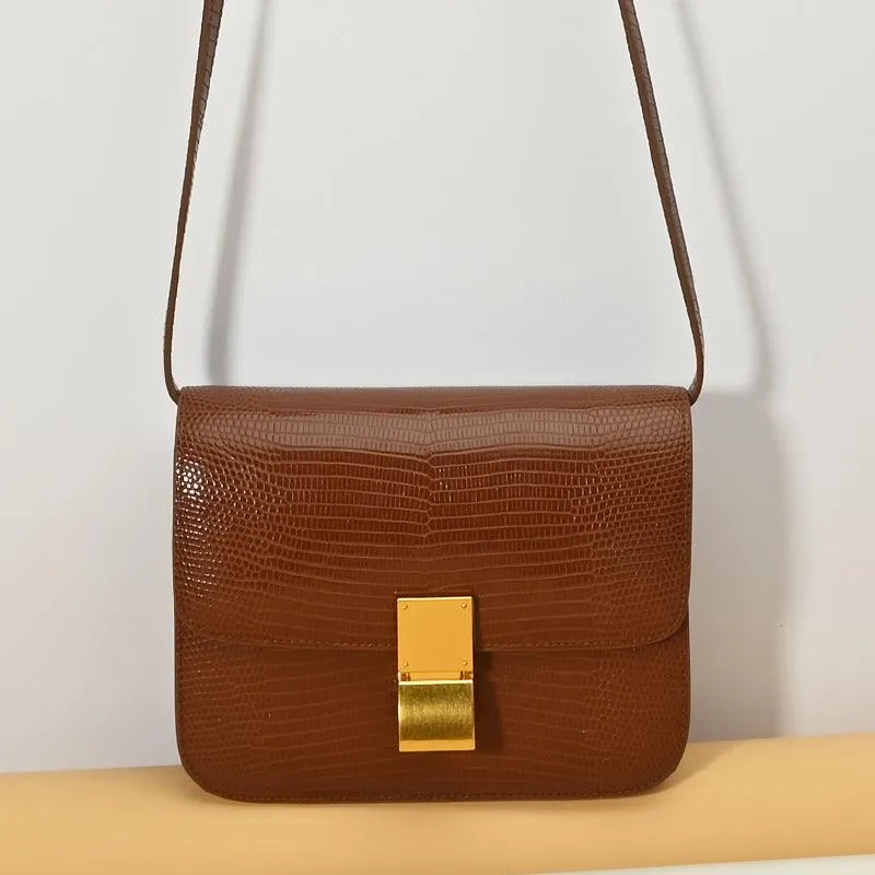 Calfskin Leather Bag Italian Leather Box Bag Designer Bag, Classic Crossbody Bag, Shoulder Bag, Minimalist Genuine Leather Purse