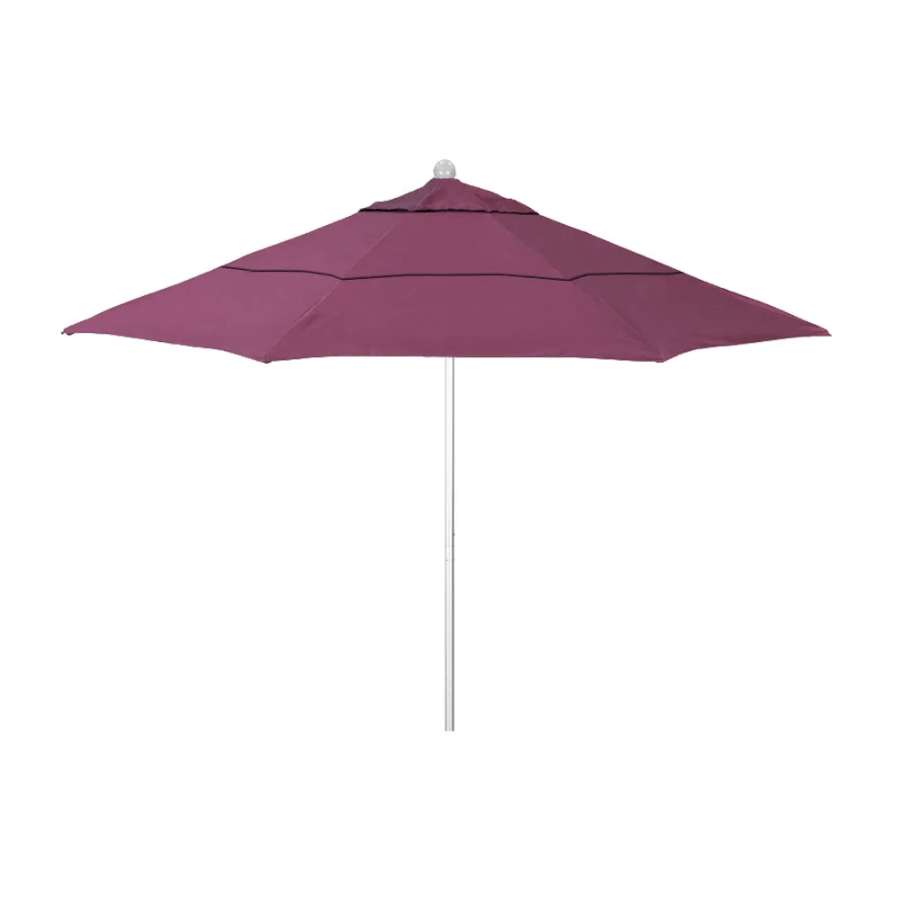 California Umbrella 11' Venture Series Patio Umbrella With Silver Anodized Aluminum Pole Fiberglass Ribs Pulley Lift With Sunbrella Fabric