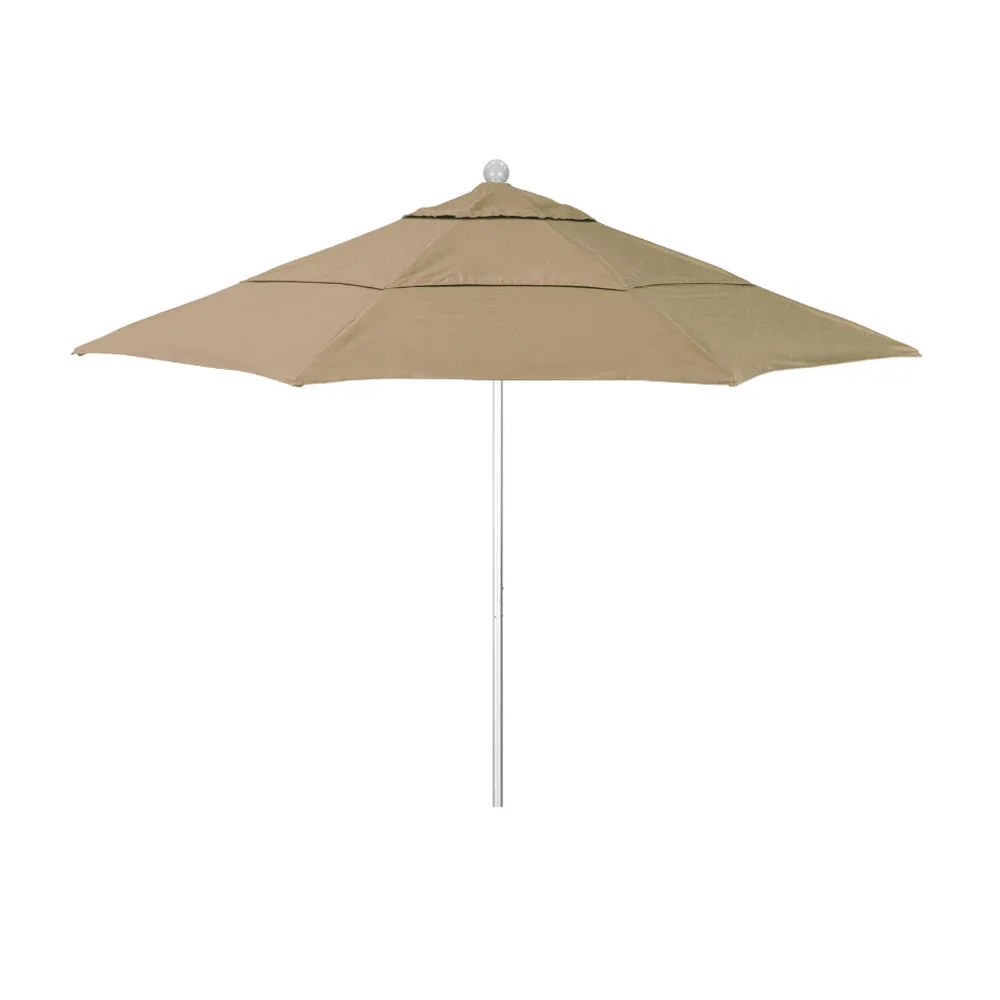 California Umbrella 11' Venture Series Patio Umbrella With Silver Anodized Aluminum Pole Fiberglass Ribs Pulley Lift With Sunbrella Fabric