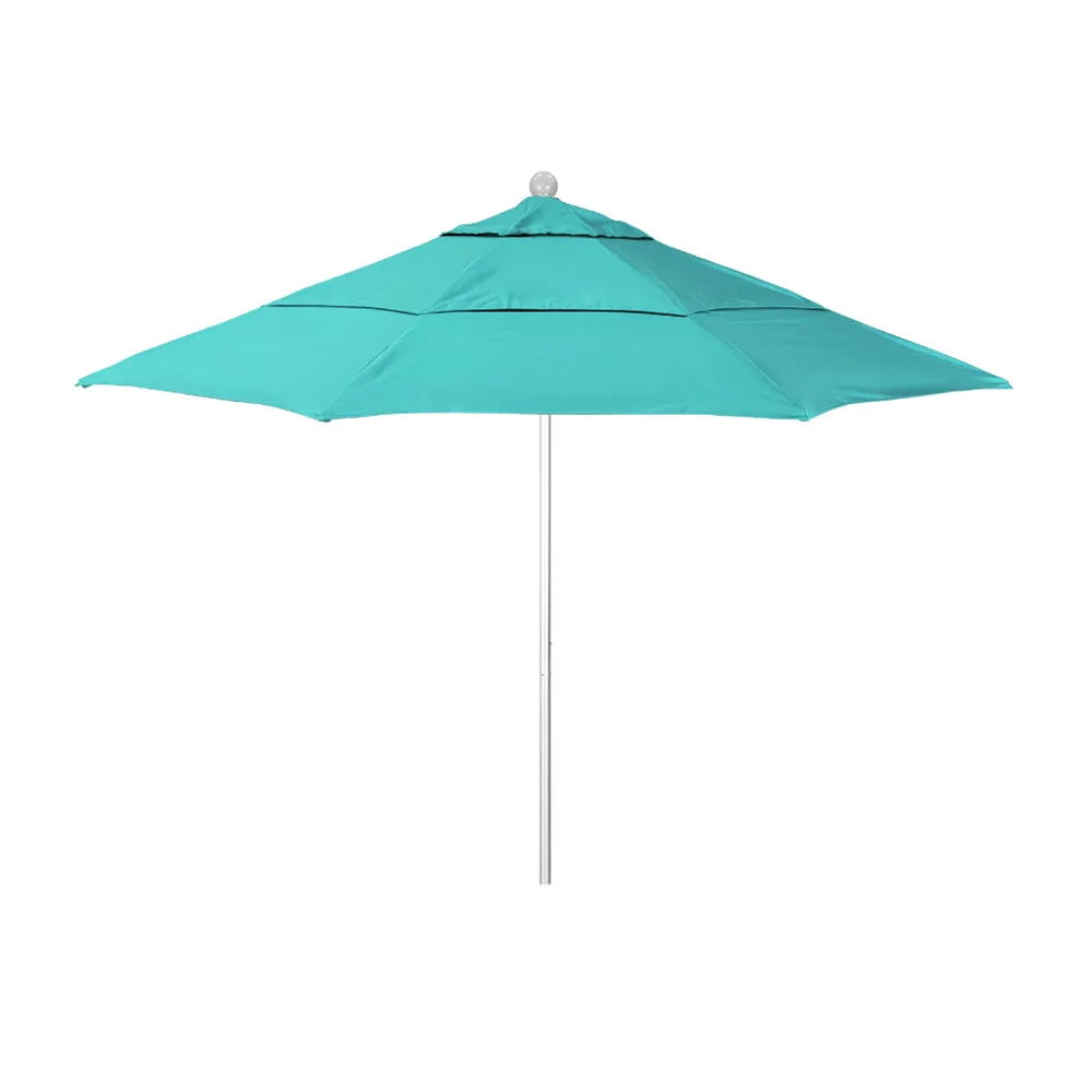 California Umbrella 11' Venture Series Patio Umbrella With Silver Anodized Aluminum Pole Fiberglass Ribs Pulley Lift With Sunbrella Fabric