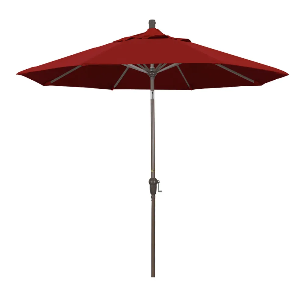 California Umbrella 9' Sunset Series Patio Umbrella With Champagne Aluminum Pole Aluminum Ribs Auto Tilt Crank Lift With Pacifica Fabric