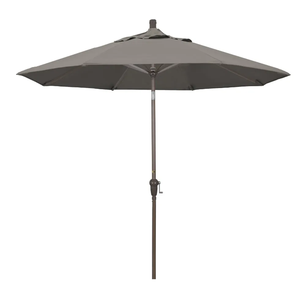 California Umbrella 9' Sunset Series Patio Umbrella With Champagne Aluminum Pole Aluminum Ribs Auto Tilt Crank Lift With Pacifica Fabric