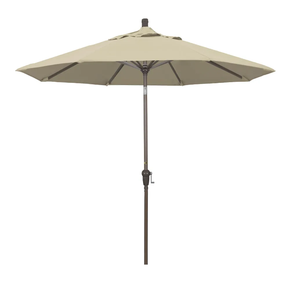 California Umbrella 9' Sunset Series Patio Umbrella With Champagne Aluminum Pole Aluminum Ribs Auto Tilt Crank Lift With Pacifica Fabric