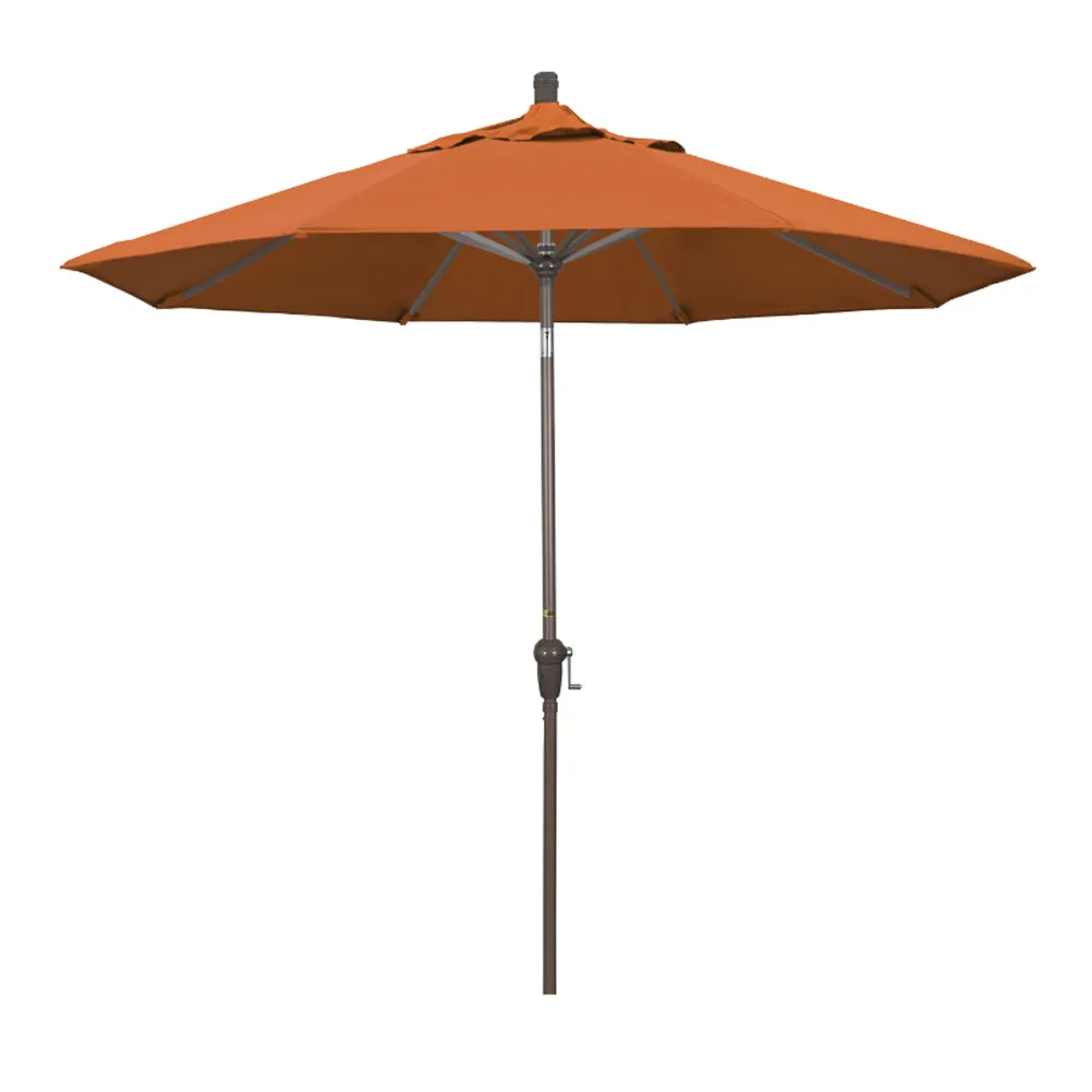 California Umbrella 9' Sunset Series Patio Umbrella With Champagne Aluminum Pole Aluminum Ribs Auto Tilt Crank Lift With Pacifica Fabric