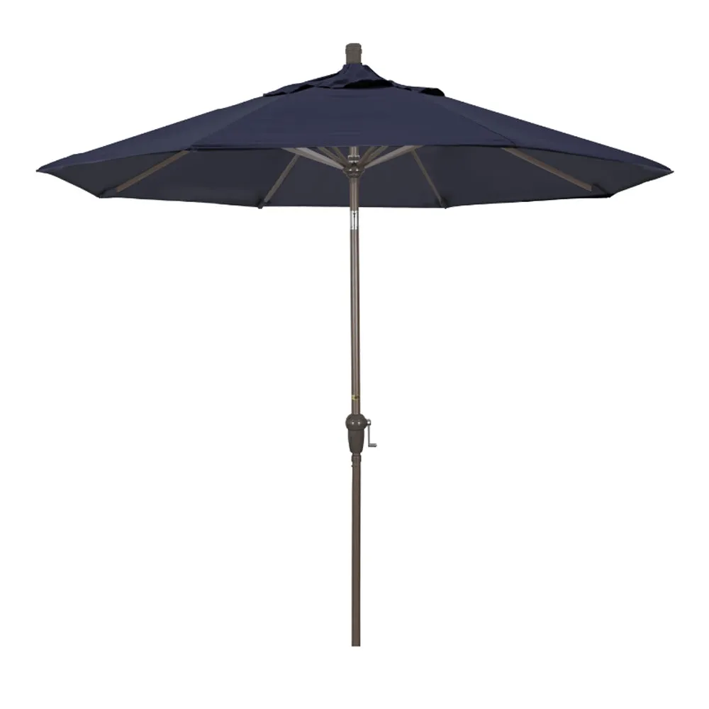 California Umbrella 9' Sunset Series Patio Umbrella With Champagne Aluminum Pole Aluminum Ribs Auto Tilt Crank Lift With Pacifica Fabric