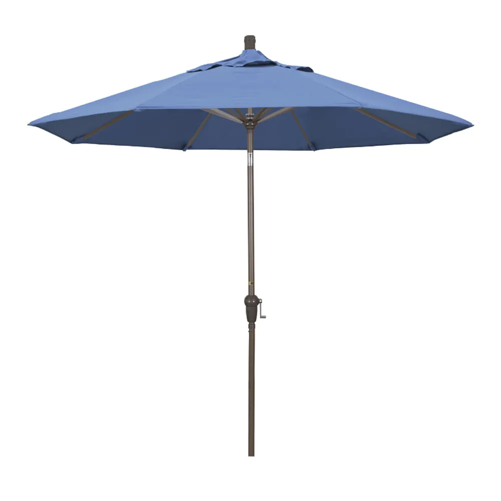California Umbrella 9' Sunset Series Patio Umbrella With Champagne Aluminum Pole Aluminum Ribs Auto Tilt Crank Lift With Pacifica Fabric