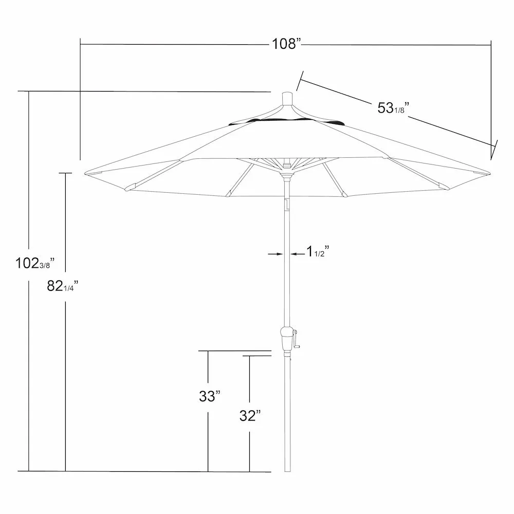 California Umbrella 9' Sunset Series Patio Umbrella With Champagne Aluminum Pole Aluminum Ribs Auto Tilt Crank Lift With Pacifica Fabric
