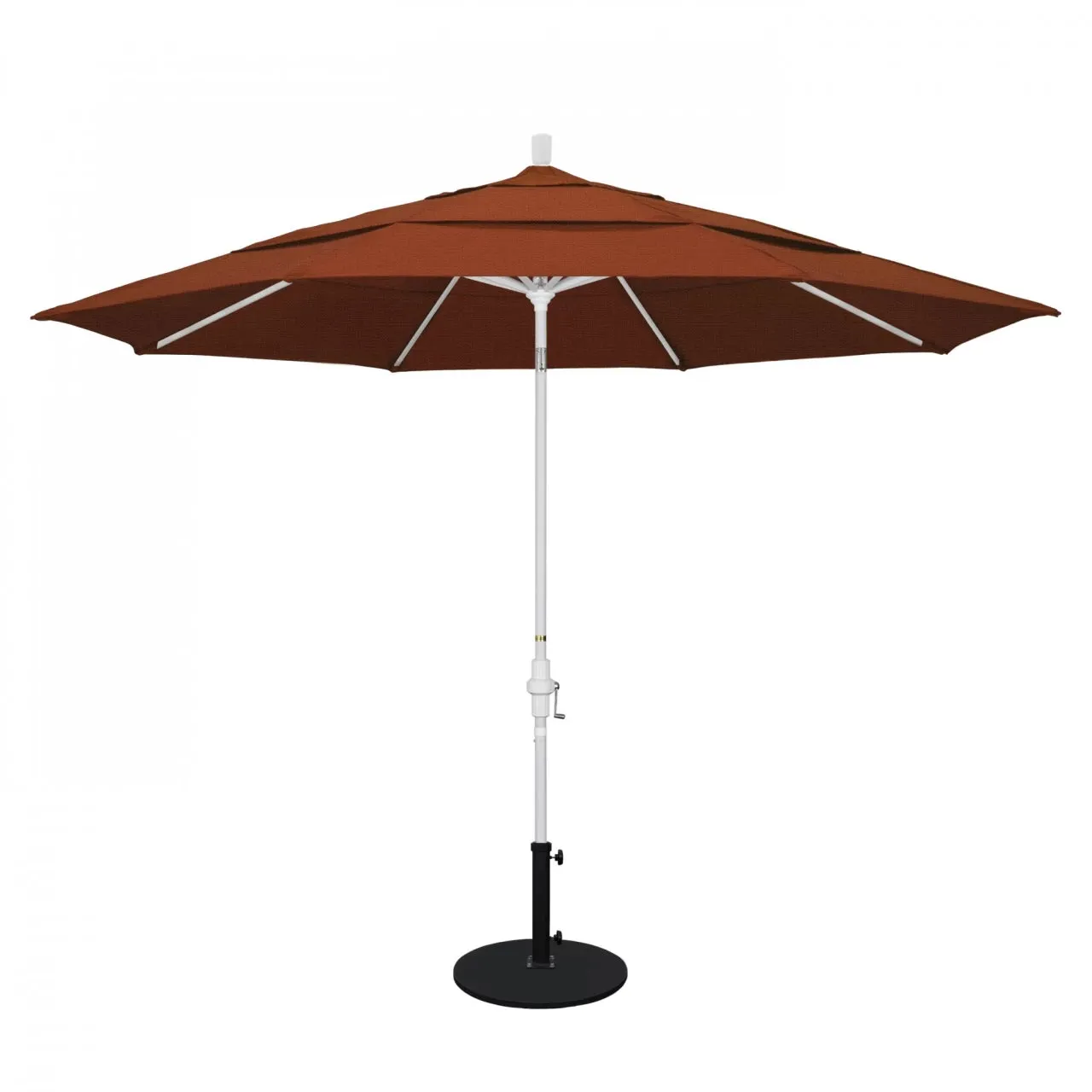 California Umbrella Golden State Series 11 ft Patio Umbrella: Collar Tilt, Crank Lift, and Aluminum Construction