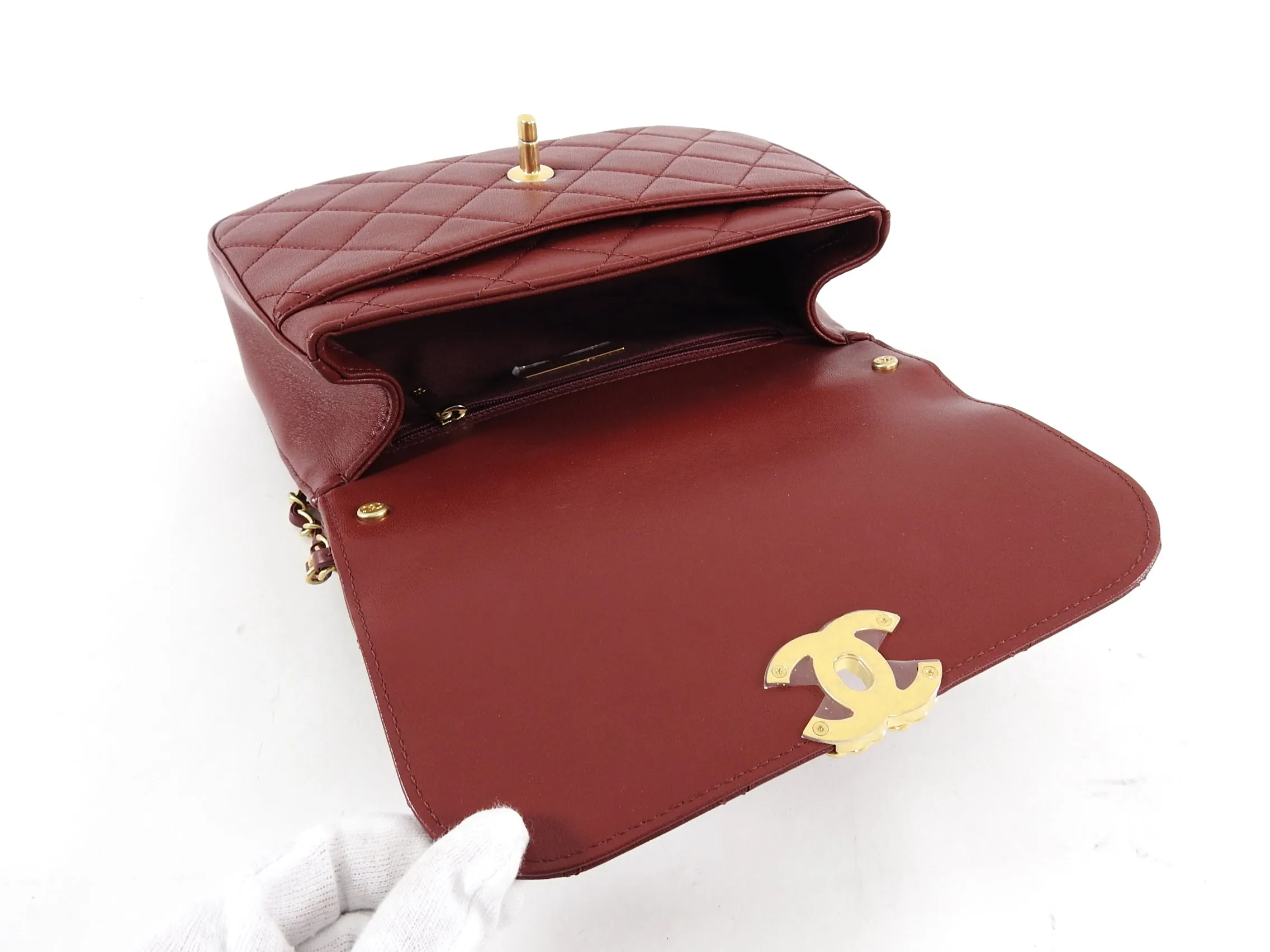 Chanel 19B Burgundy Red Quilted Top Handle Flap Bag
