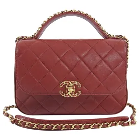 Chanel 19B Burgundy Red Quilted Top Handle Flap Bag