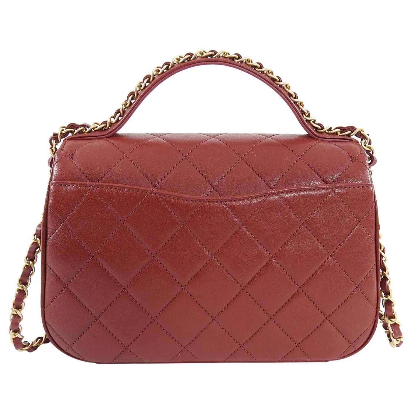 Chanel 19B Burgundy Red Quilted Top Handle Flap Bag