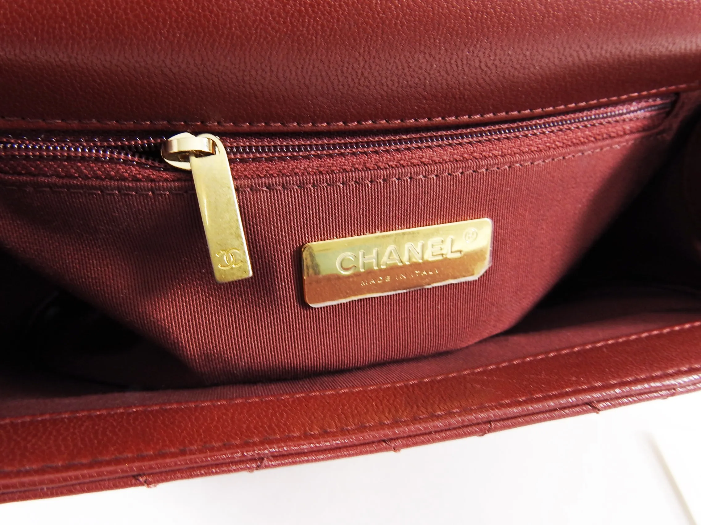 Chanel 19B Burgundy Red Quilted Top Handle Flap Bag
