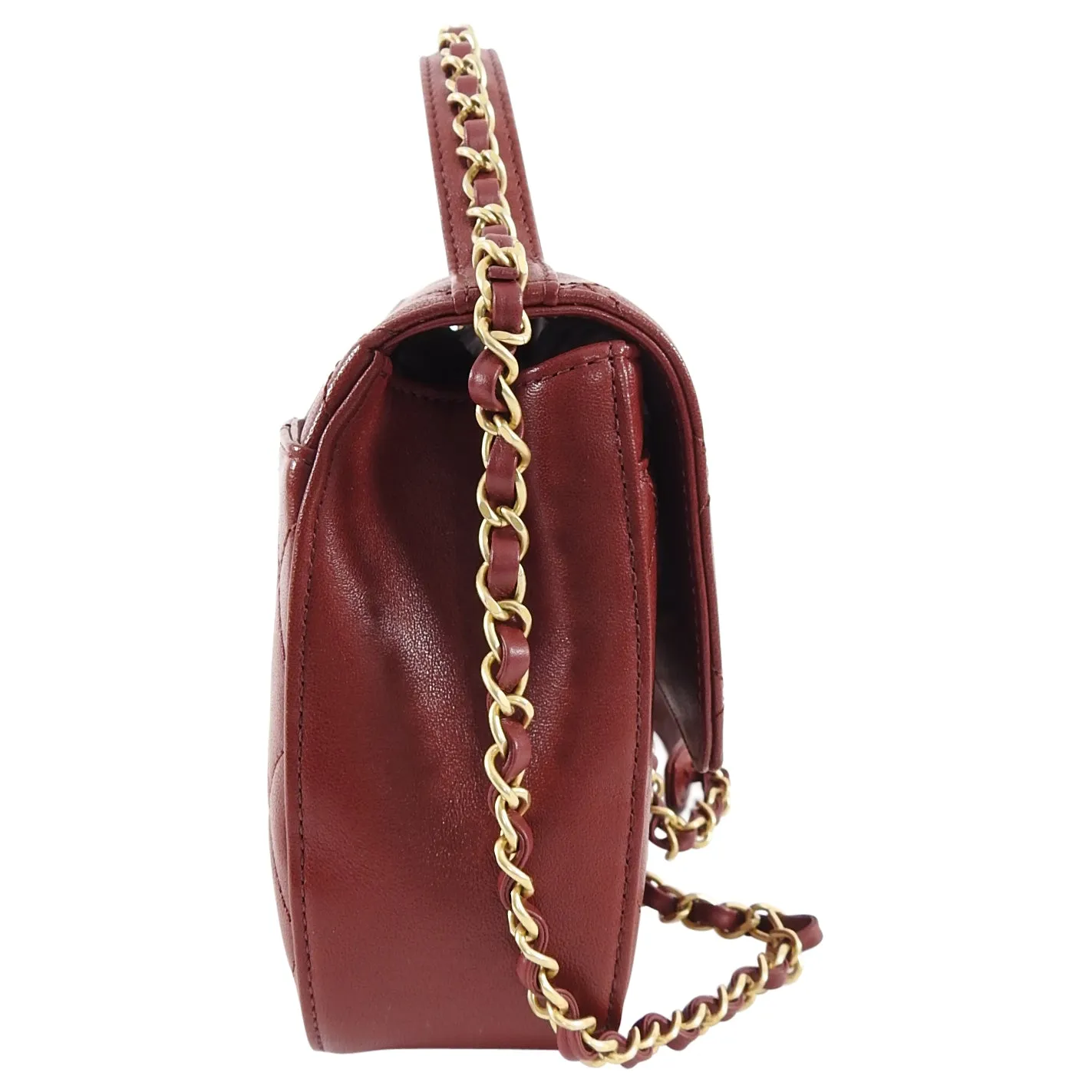 Chanel 19B Burgundy Red Quilted Top Handle Flap Bag