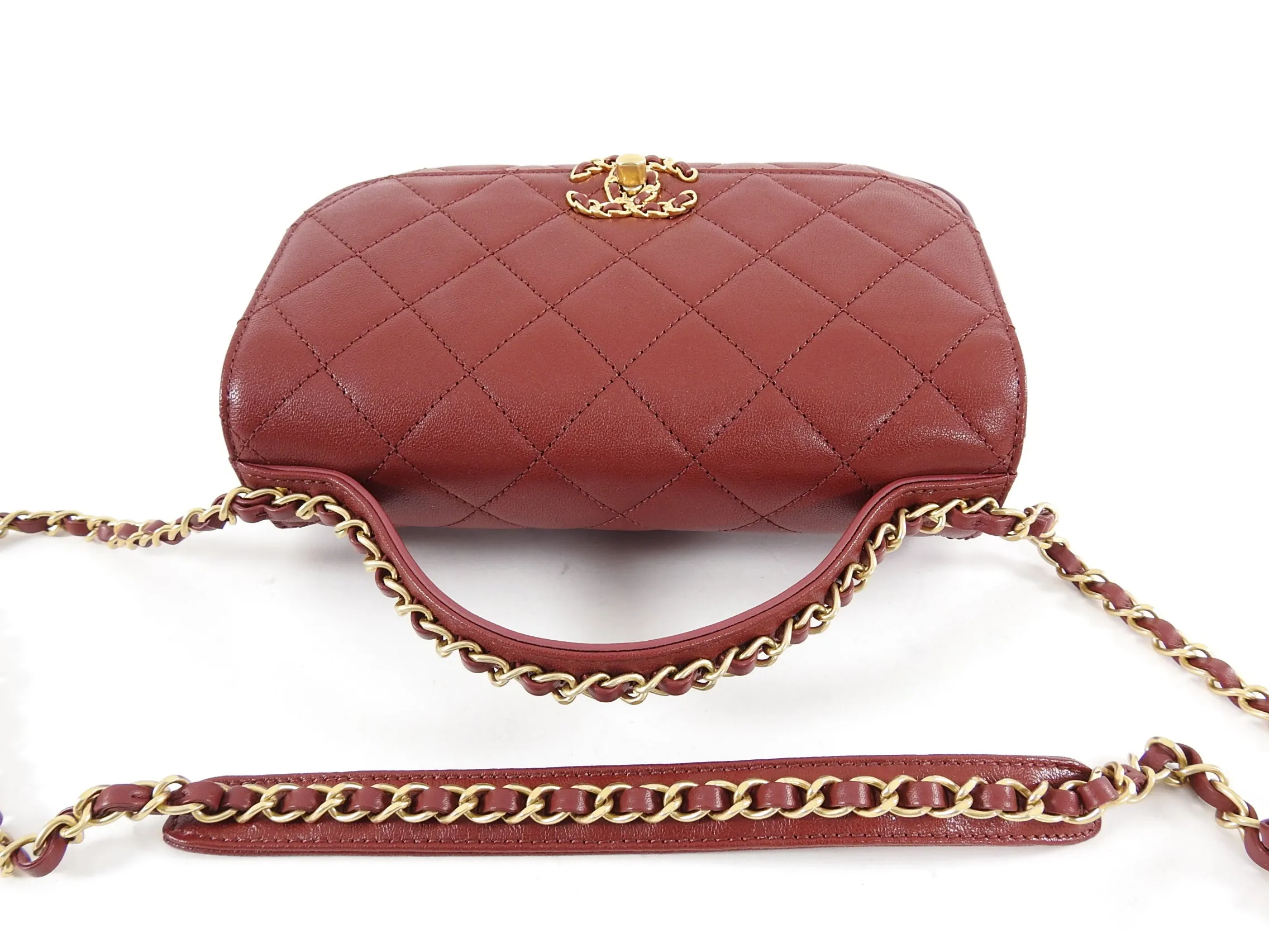 Chanel 19B Burgundy Red Quilted Top Handle Flap Bag