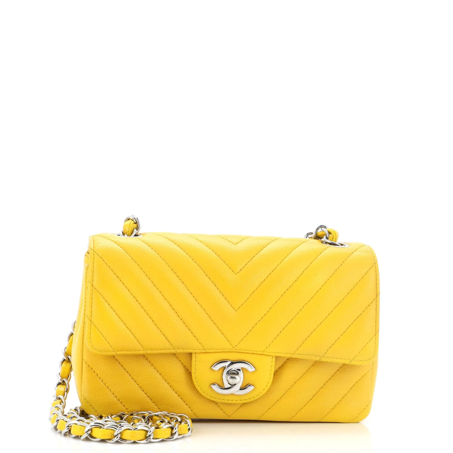 CHANEL Classic Single Flap Bag Chevron Caviar Mini