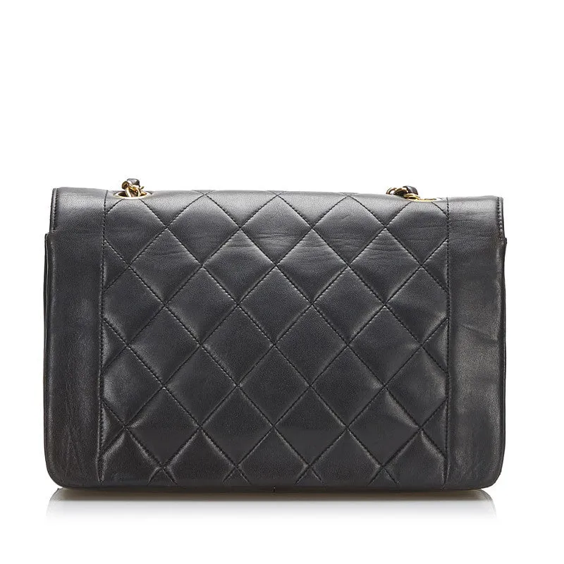 Chanel Diana Bag Classic Single Flap Bag Lambskin Leather Black Vintage Medium