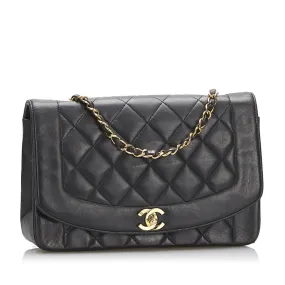 Chanel Diana Bag Classic Single Flap Bag Lambskin Leather Black Vintage Medium