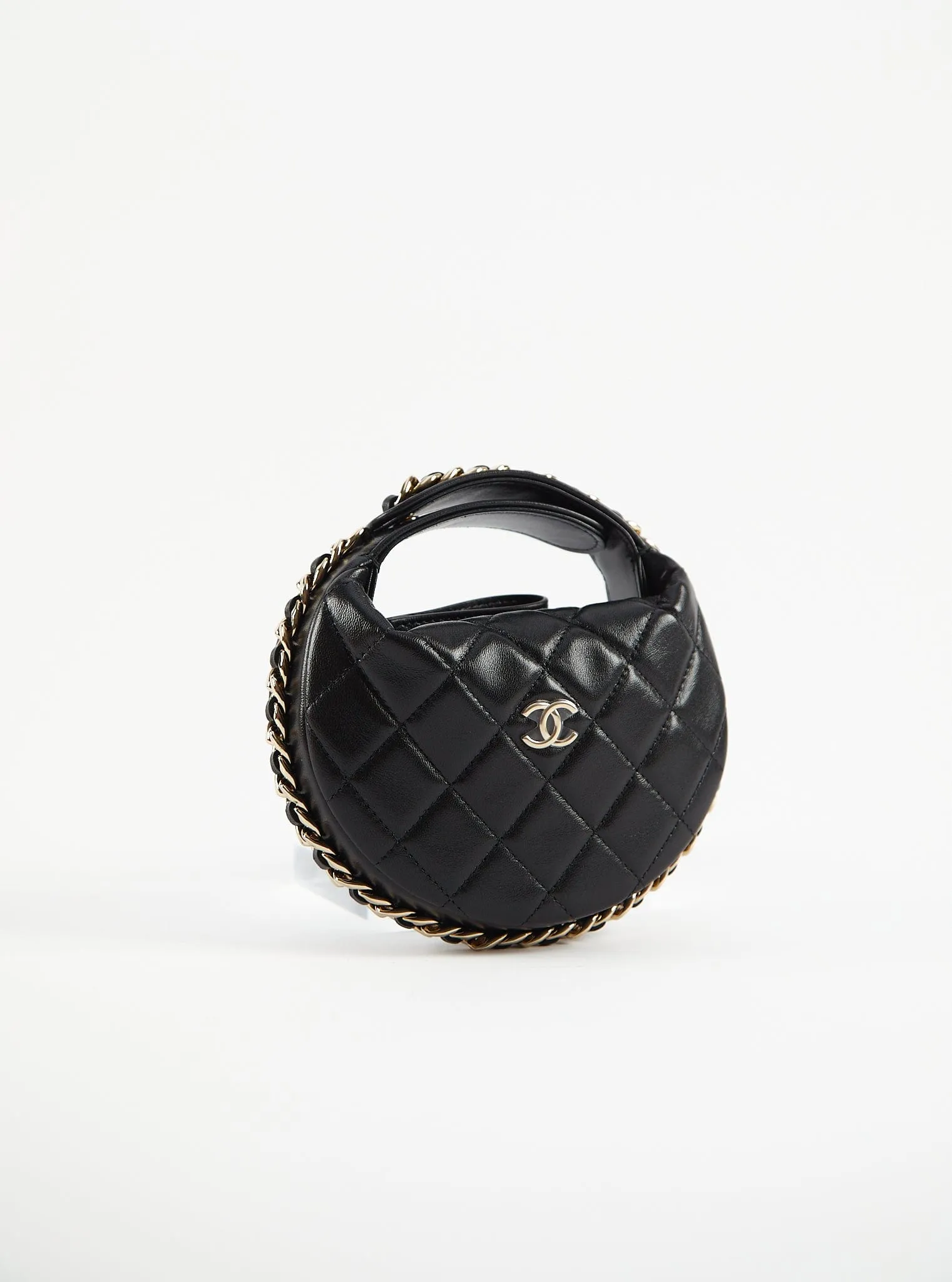 CHANEL MINI HOOP HOBO BAG BLACK Lambskin Leather with Gold-Tone Hardware