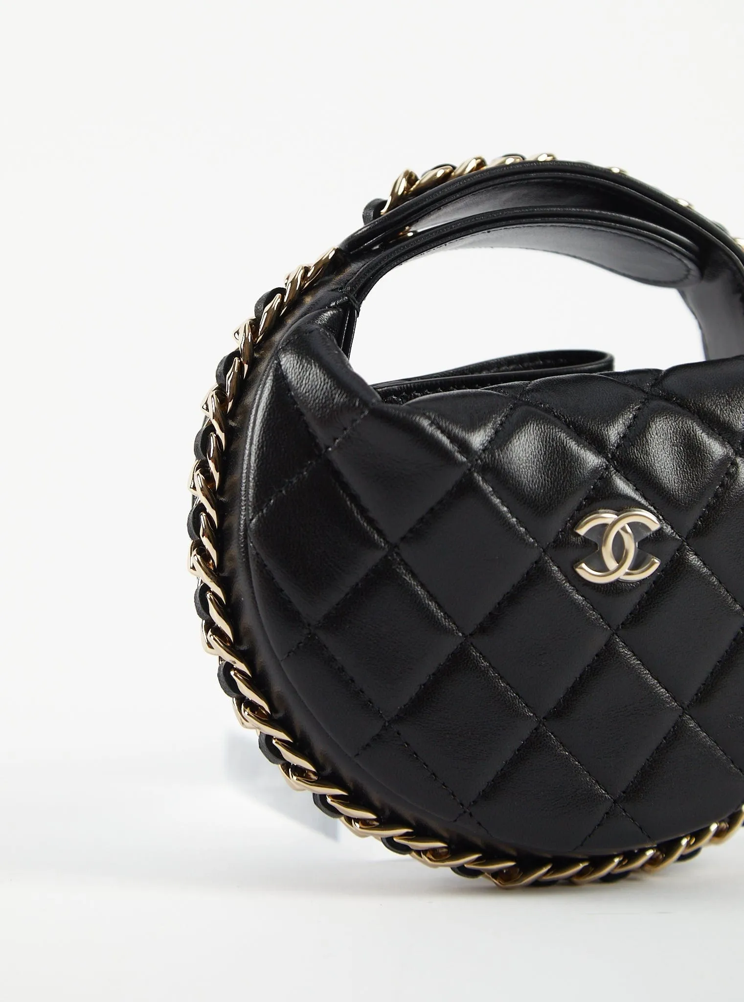 CHANEL MINI HOOP HOBO BAG BLACK Lambskin Leather with Gold-Tone Hardware