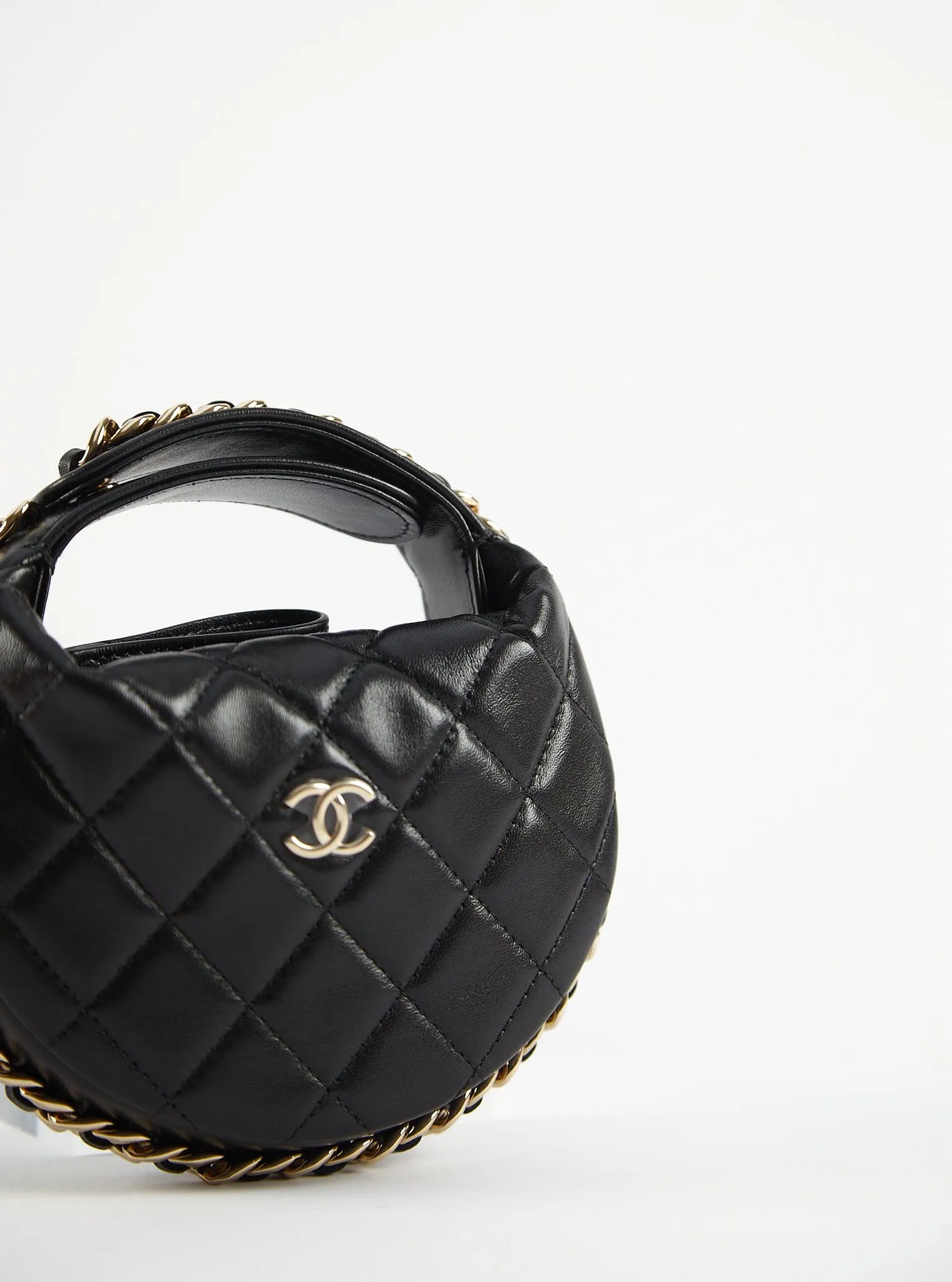CHANEL MINI HOOP HOBO BAG BLACK Lambskin Leather with Gold-Tone Hardware