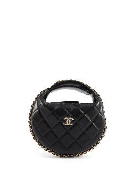 CHANEL MINI HOOP HOBO BAG BLACK Lambskin Leather with Gold-Tone Hardware