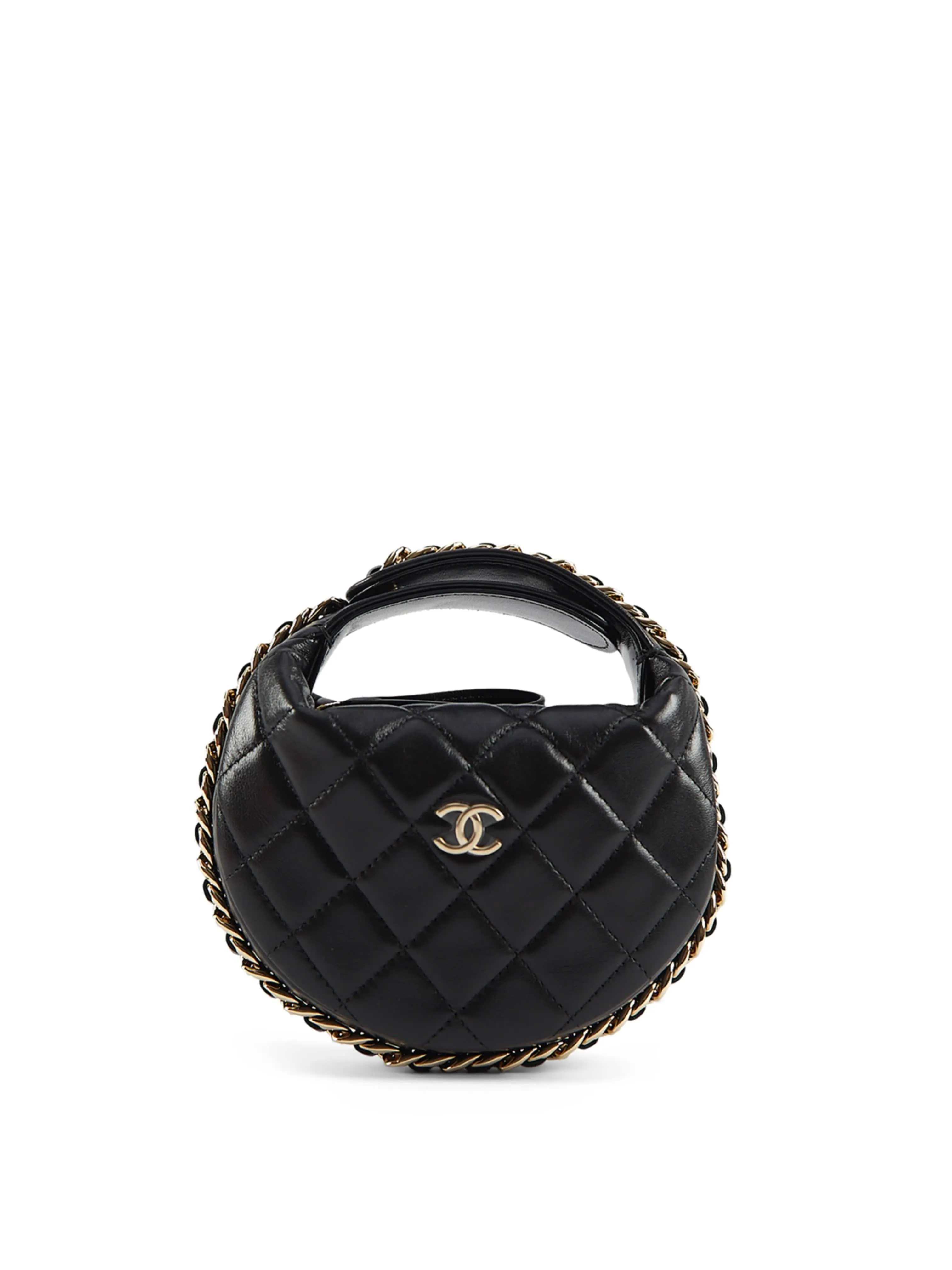 CHANEL MINI HOOP HOBO BAG BLACK Lambskin Leather with Gold-Tone Hardware