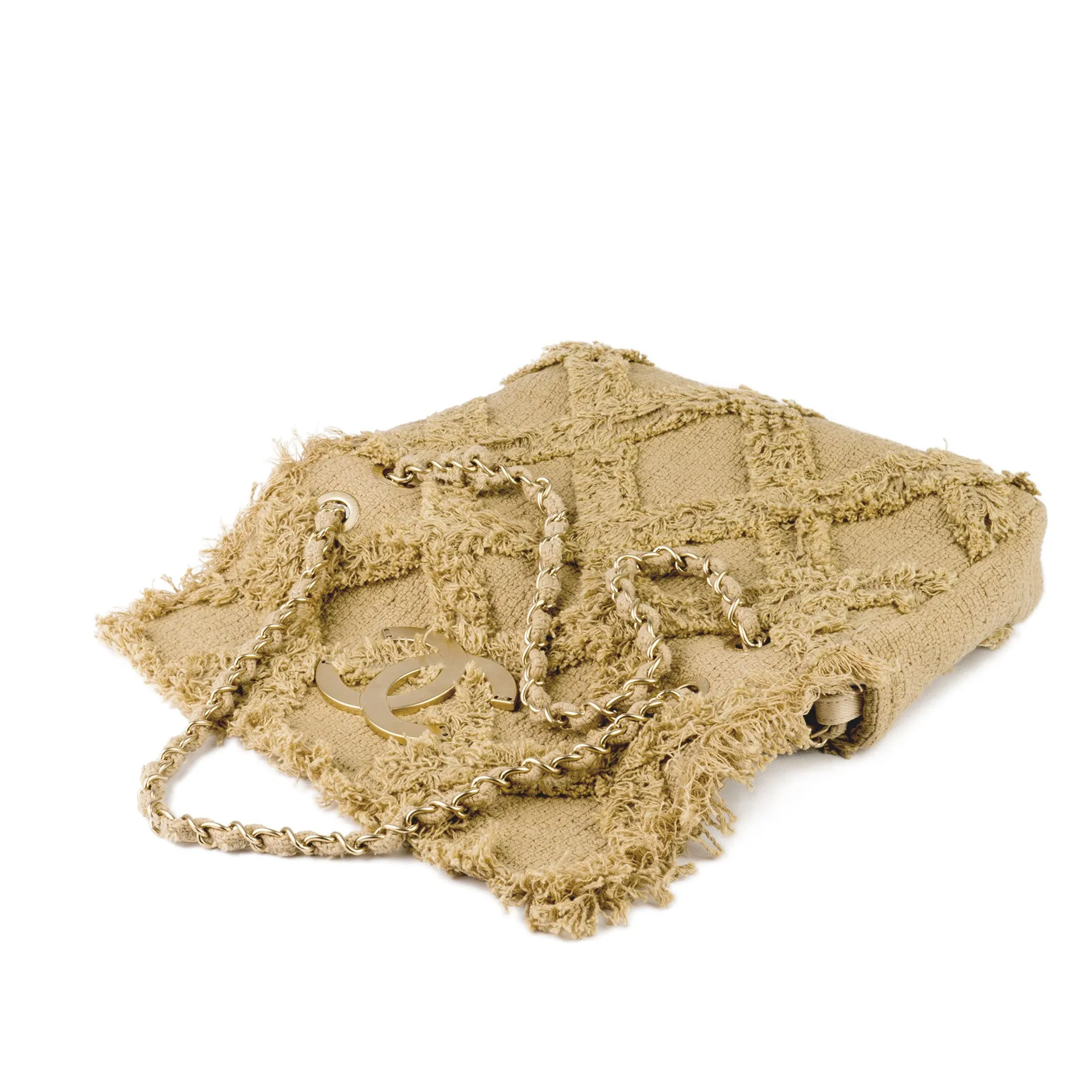 Chanel Small Crochet Organic Fringe Nature Tweed Flap
