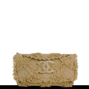Chanel Small Crochet Organic Fringe Nature Tweed Flap