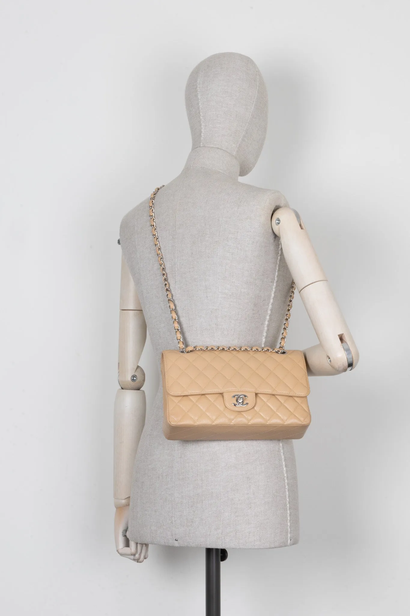 CHANEL Small Double Flap Bag Caviar Beige