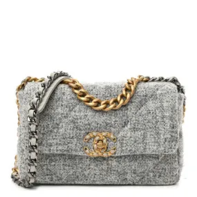 CHANEL TWEED QUILT FLAP BAG IN GREY ECRU