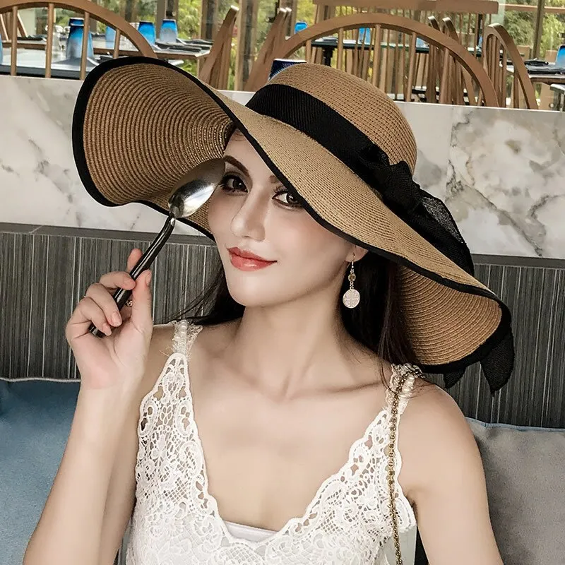 Classic Bowknot Summer Folding Straw Holiday  Sun Hat