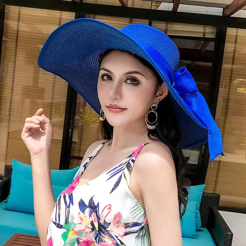 Classic Bowknot Summer Folding Straw Holiday  Sun Hat