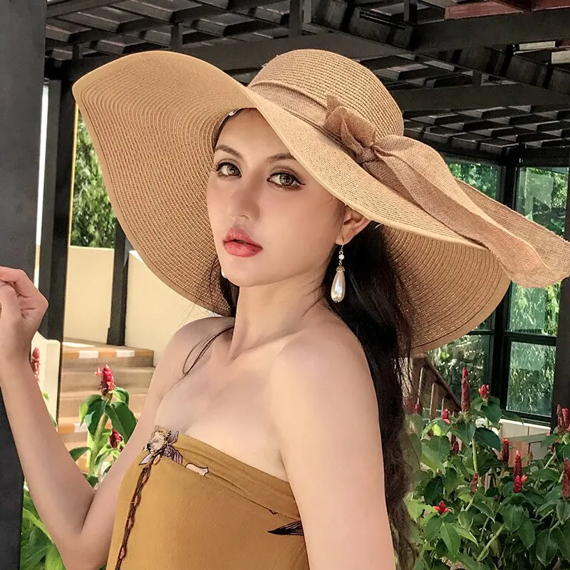 Classic Bowknot Summer Folding Straw Holiday  Sun Hat
