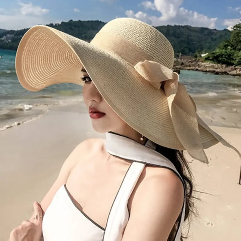 Classic Bowknot Summer Folding Straw Holiday  Sun Hat