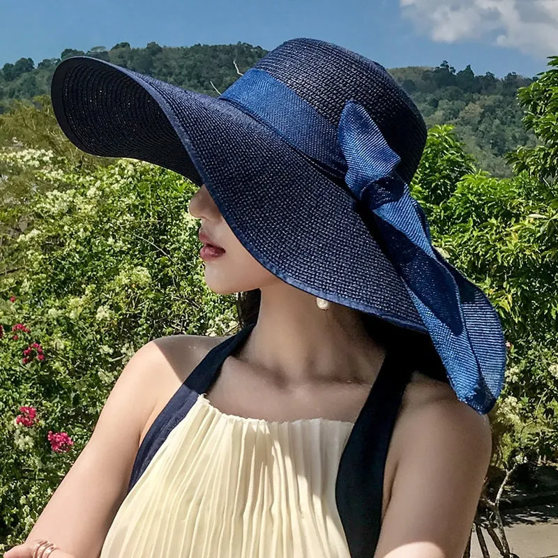 Classic Bowknot Summer Folding Straw Holiday  Sun Hat