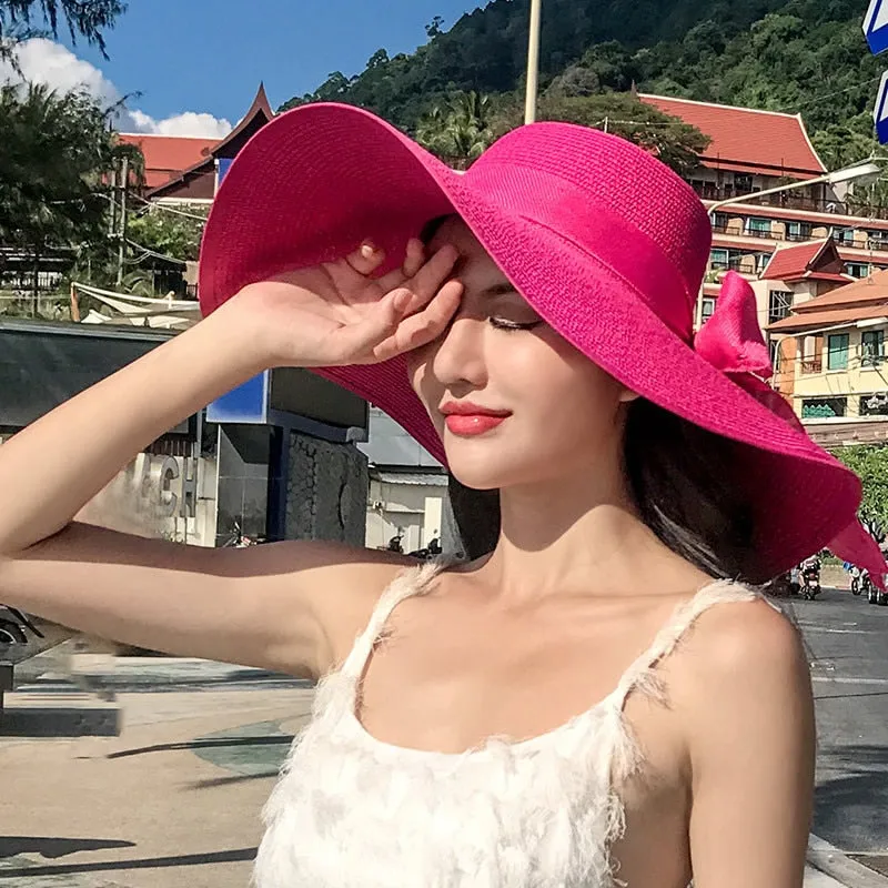Classic Bowknot Summer Folding Straw Holiday  Sun Hat