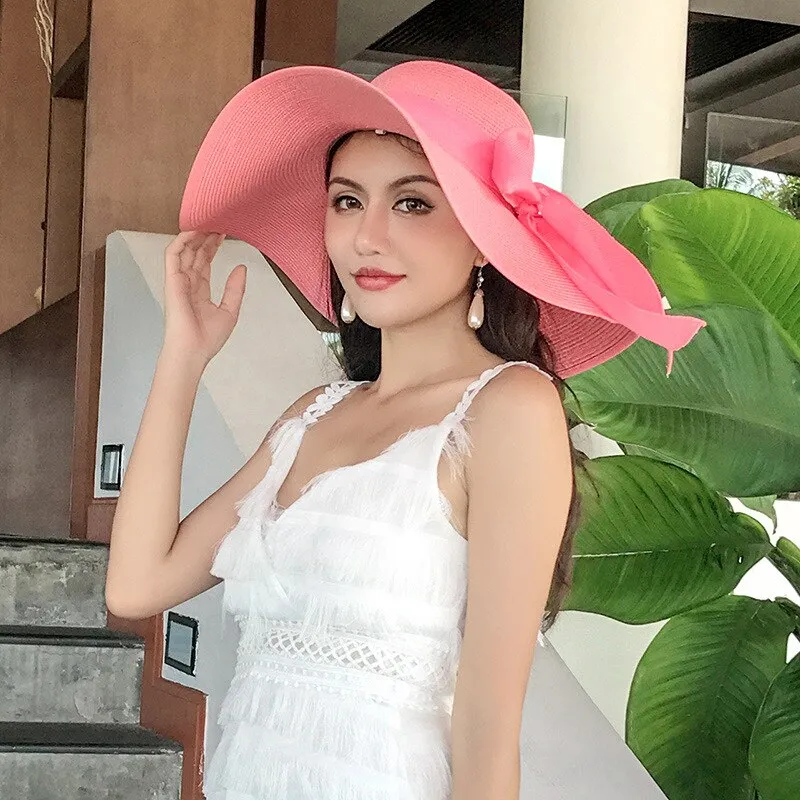 Classic Bowknot Summer Folding Straw Holiday  Sun Hat