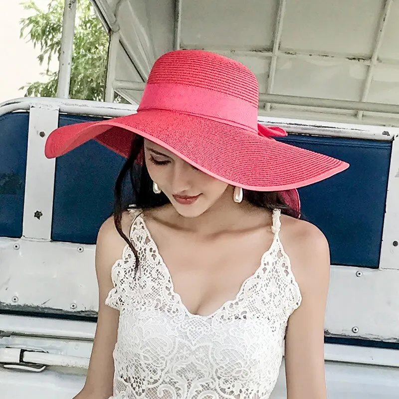 Classic Bowknot Summer Folding Straw Holiday  Sun Hat