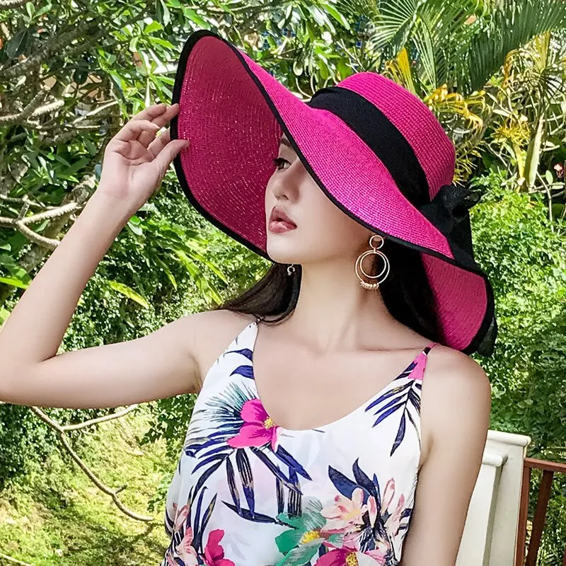 Classic Bowknot Summer Folding Straw Holiday  Sun Hat