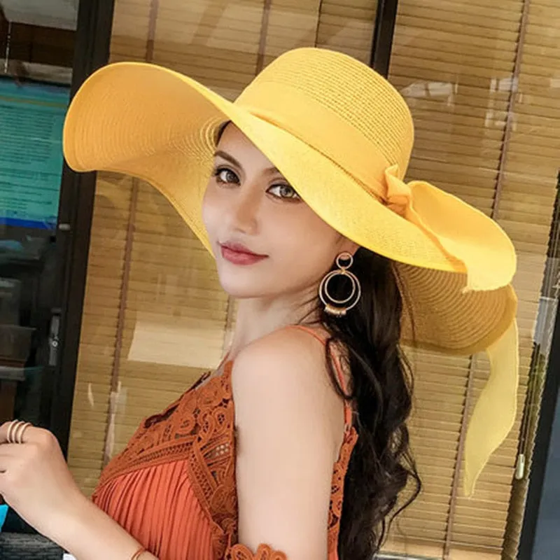 Classic Bowknot Summer Folding Straw Holiday  Sun Hat