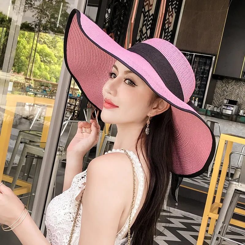Classic Bowknot Summer Folding Straw Holiday  Sun Hat