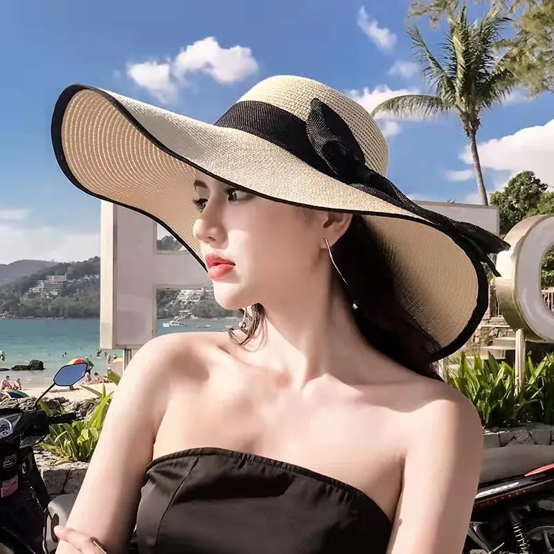 Classic Bowknot Summer Folding Straw Holiday  Sun Hat