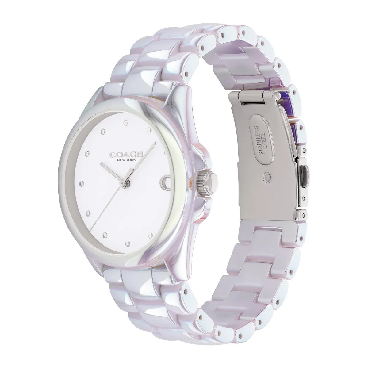 Coach with 36MM White Round Dial Iridescent Ceramic Watch. Greyson 14504390