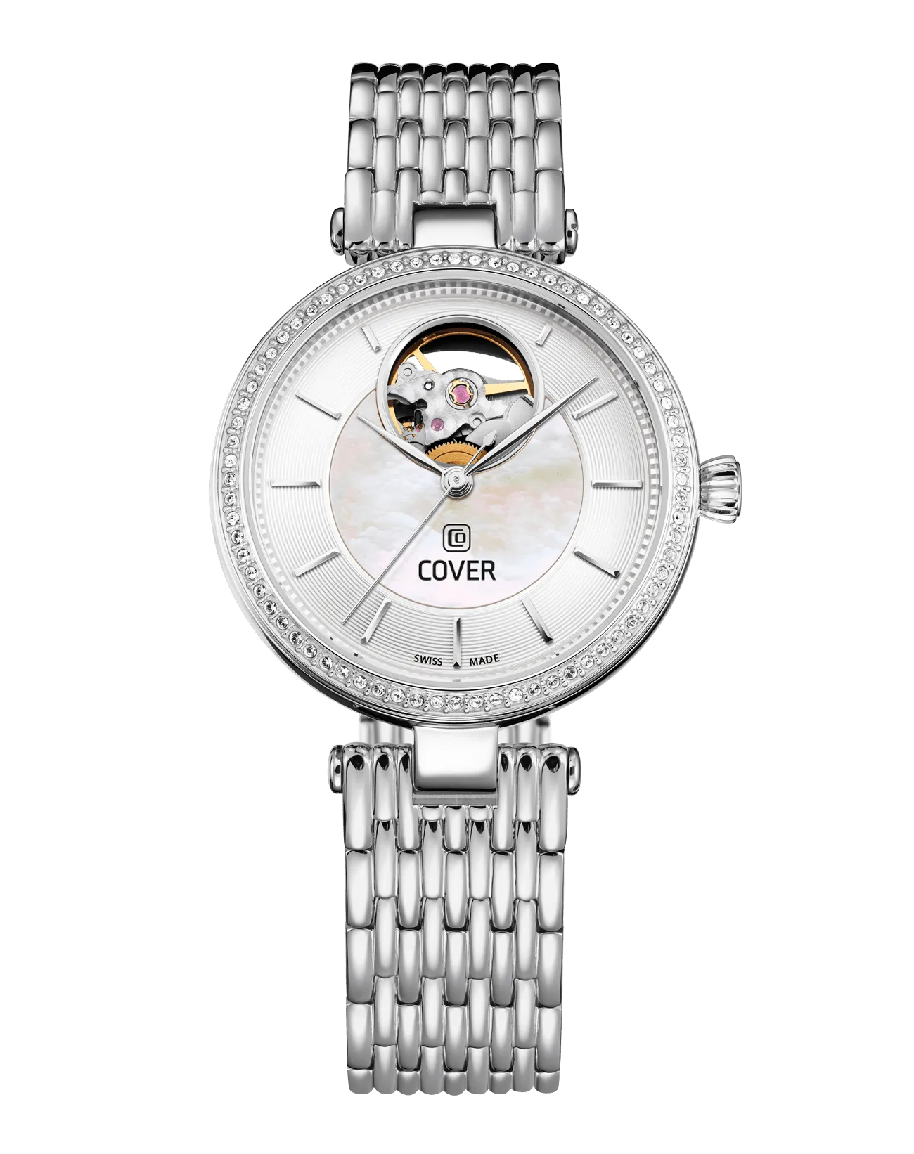 COVER Concerta Open Heart Automatic Watch Crystals White Pearl, Silver