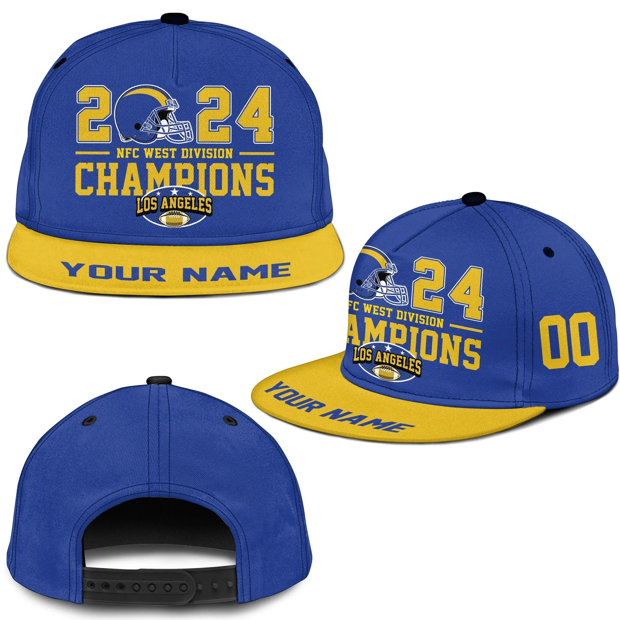 Custom Los Angeles American Football 2024 NFC West Division  Champions Snapback Hat Cap, Division Champs Custom Snapback Hat Cap