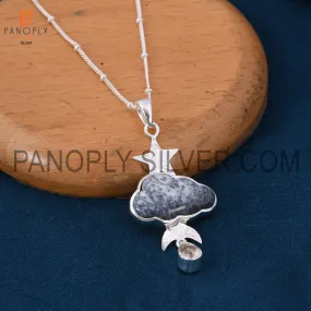 Dendrite celestial pendant with crystal quartz raindrops