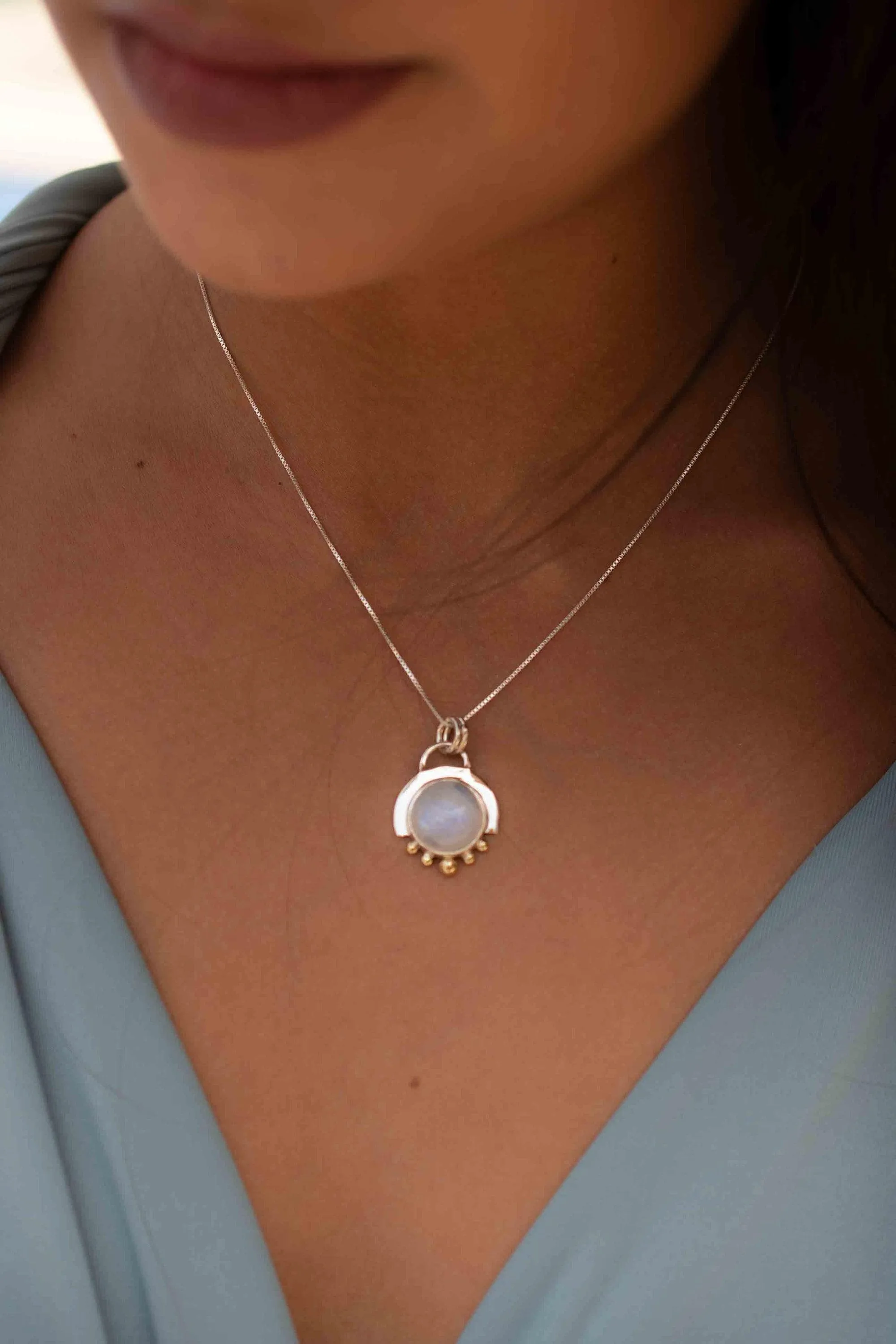 Destiny Pendant ~ Moonstone or Turquoise ~ Sterling Silver and brass  ~MN087