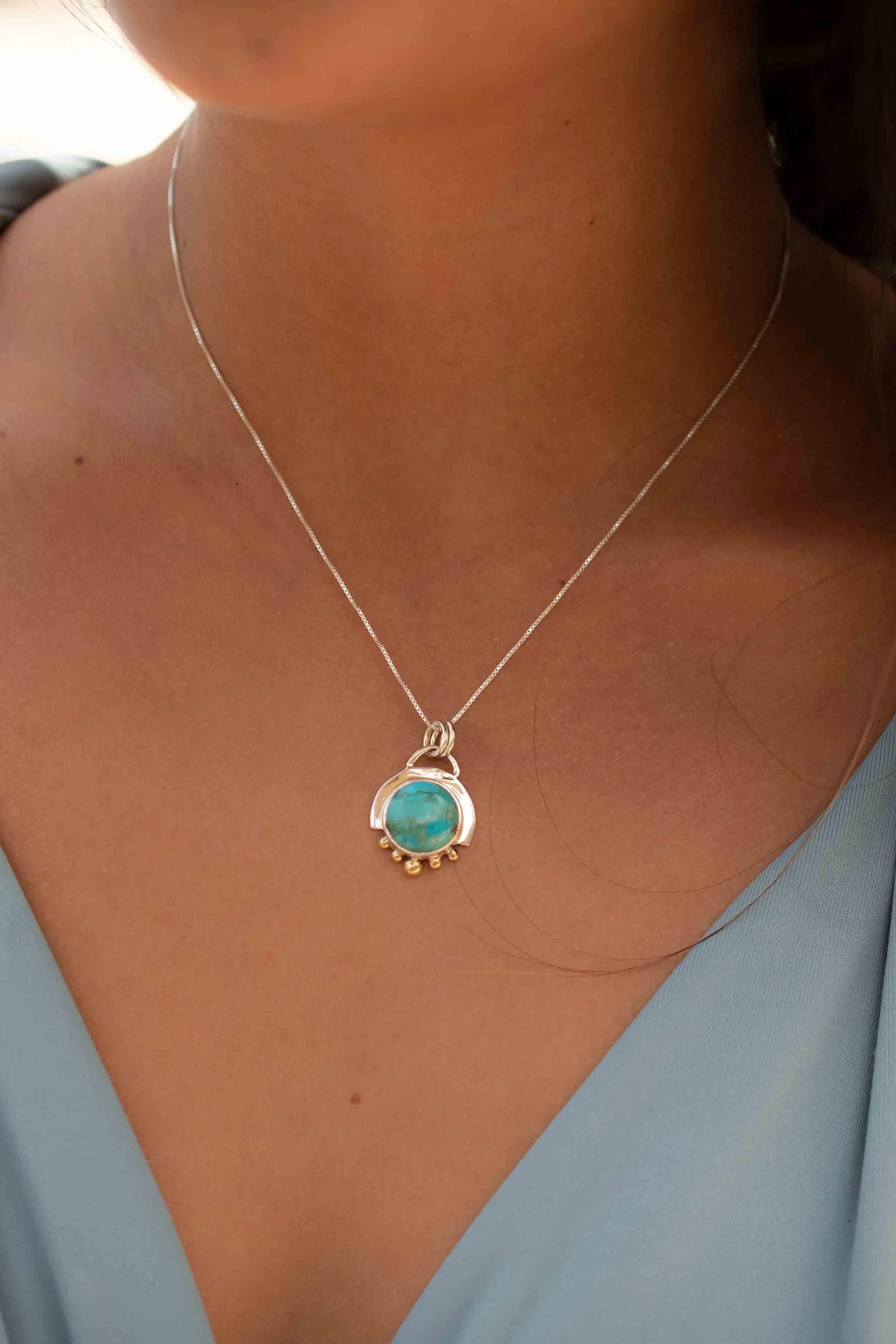 Destiny Pendant ~ Moonstone or Turquoise ~ Sterling Silver and brass  ~MN087