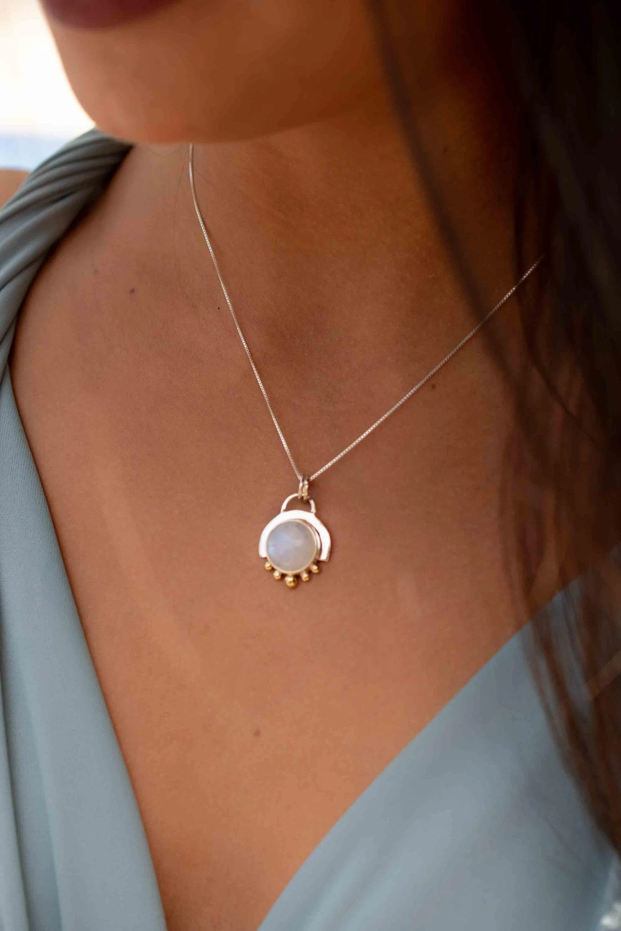 Destiny Pendant ~ Moonstone or Turquoise ~ Sterling Silver and brass  ~MN087